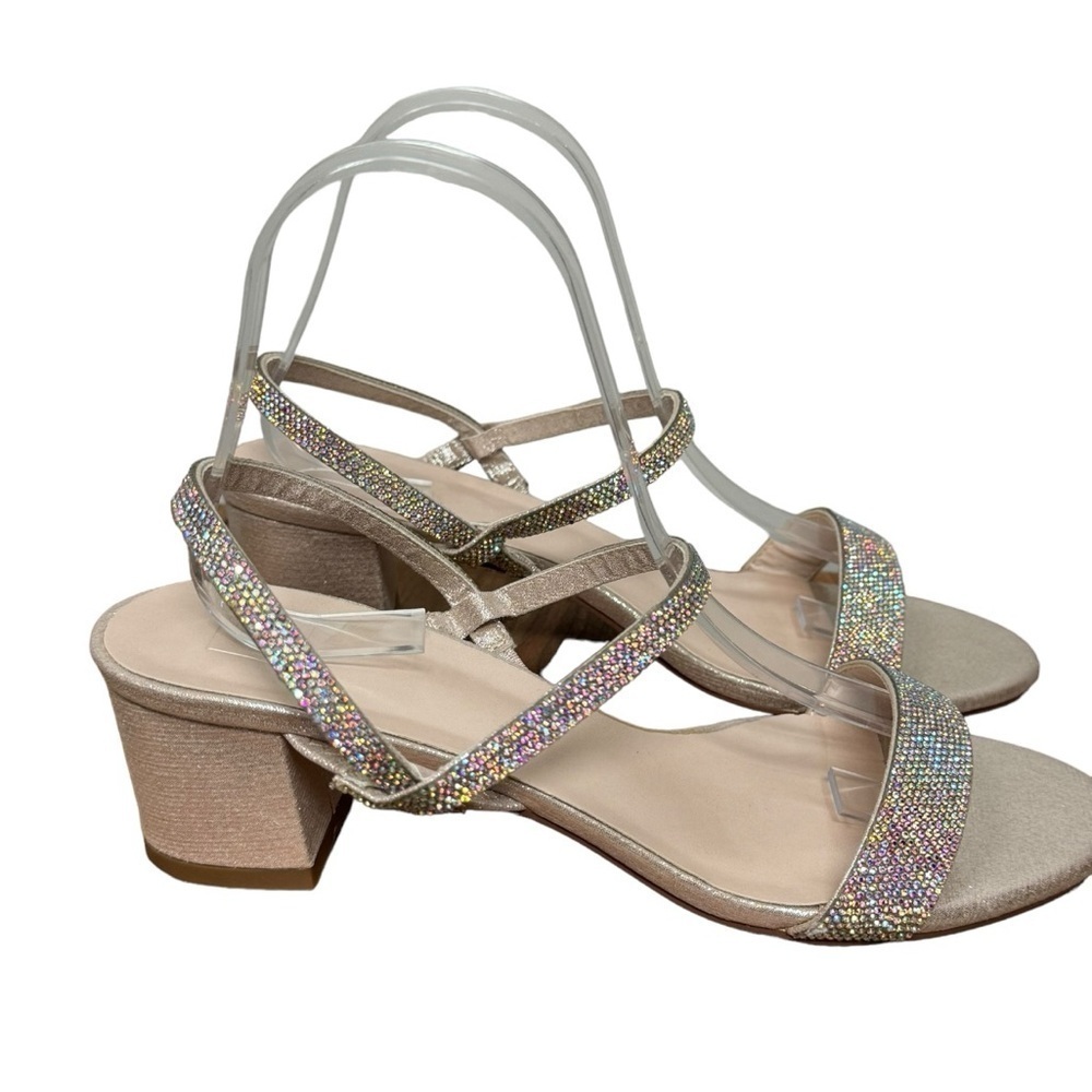 David's Bridal Iridescent Rhinestone Champagne Block Heel Sandals - Picture 8 of 8